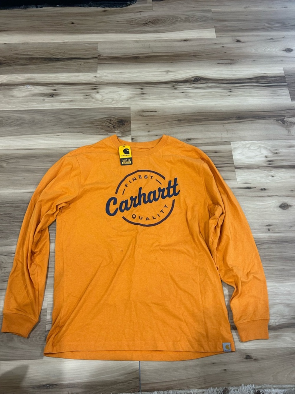 Carhartt Men’s Long-Sleeve Orange Logo Crewneck Shirt